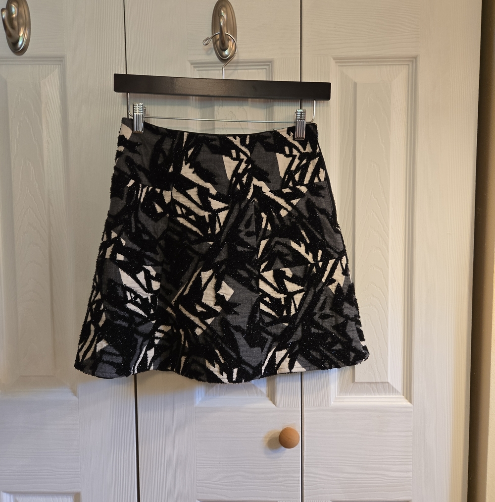 Zara Black & Gray Abstract A-Line Mini Skirt